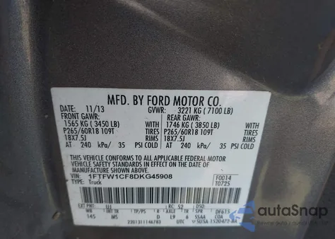 2013 Ford F-150 Fx2/King Ranch/Lariat/Platinum/Xl/Xlt from USA, damaged, VIN 1FTFW1CF8DKG45908